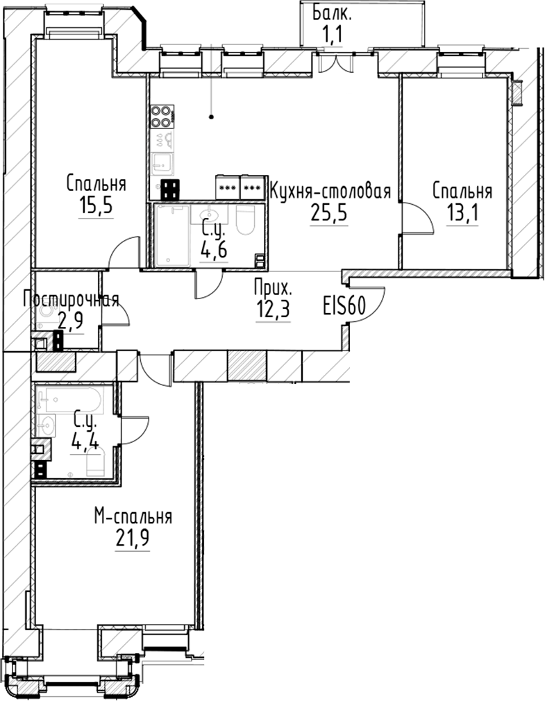 Планировка — Моисеенко, 10, 4-комн., 100 м²