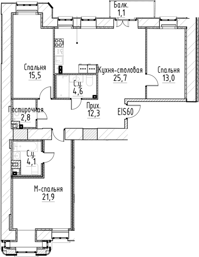 Планировка — Моисеенко, 10, 4-комн., 100 м²