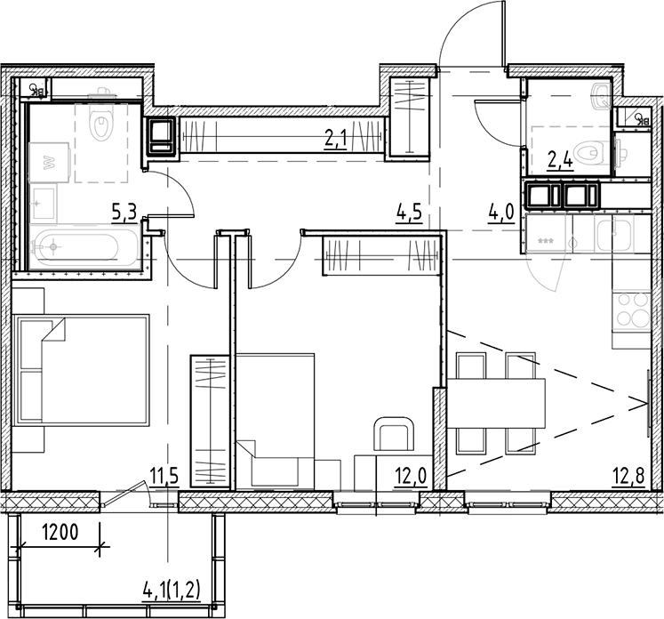Планировка — Янила Форест, 2-комн., 55 м²