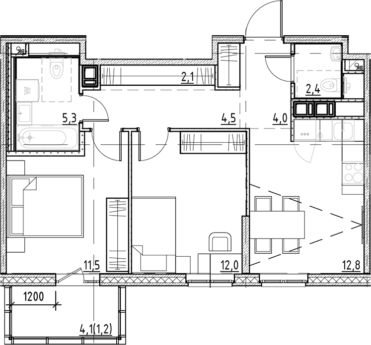 Планировка — Янила Форест, 2-комн., 55 м²