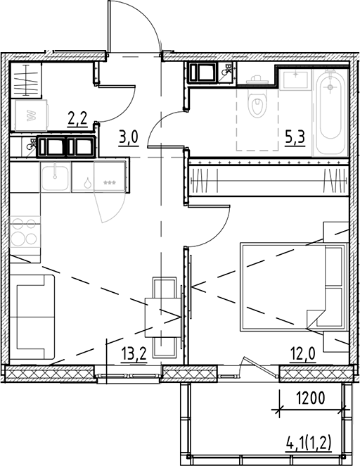 Планировка — Янила Форест, 1-комн., 36 м²