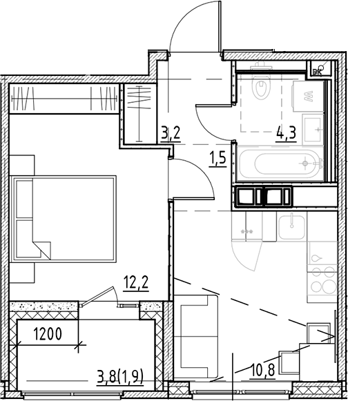 Планировка — Янила Форест, 1-комн., 32 м²