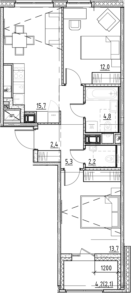 Планировка — Янила Форест, 3-комн., 56 м²