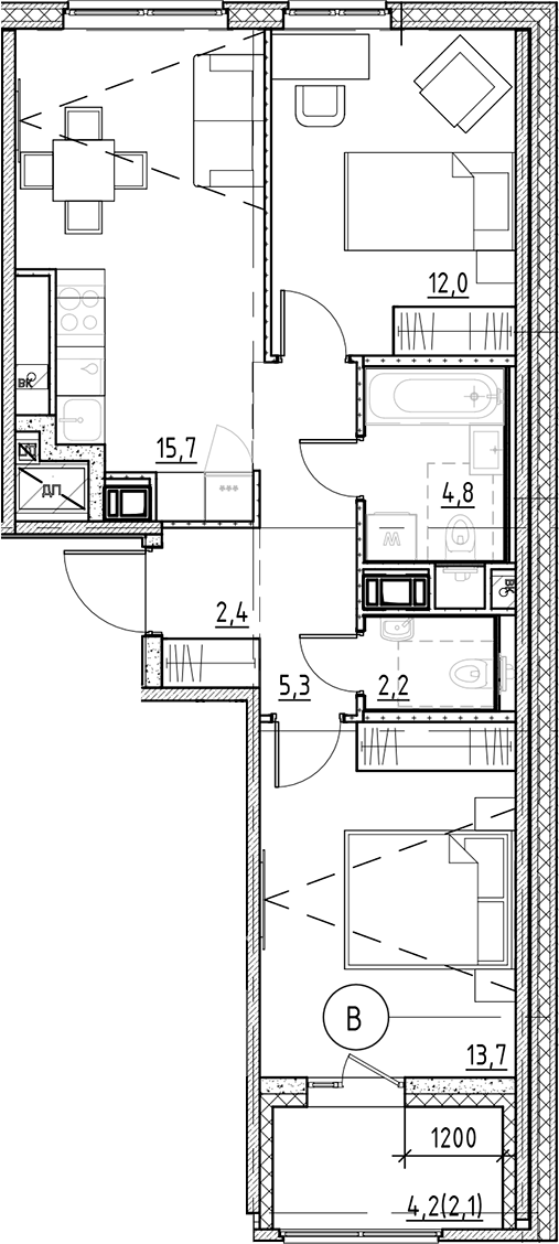 Планировка — Янила Форест, 3-комн., 56 м²