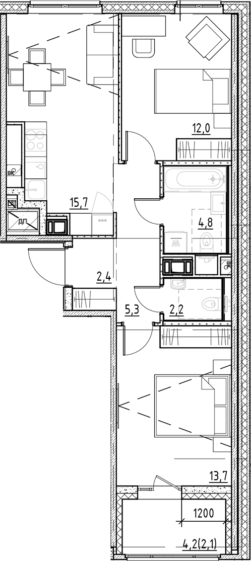 Планировка — Янила Форест, 3-комн., 56 м²