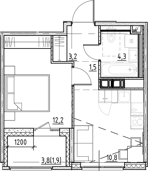 Планировка — Янила Форест, 1-комн., 32 м²