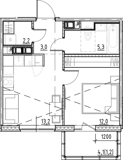 Планировка — Янила Форест, 1-комн., 36 м²