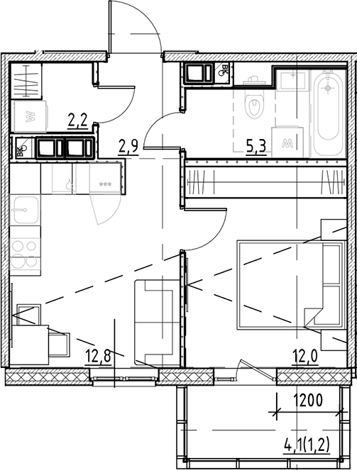 Планировка — Янила Форест, 1-комн., 35 м²