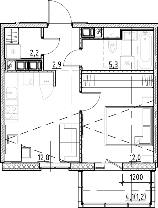 Планировка — Янила Форест, 1-комн., 35 м²