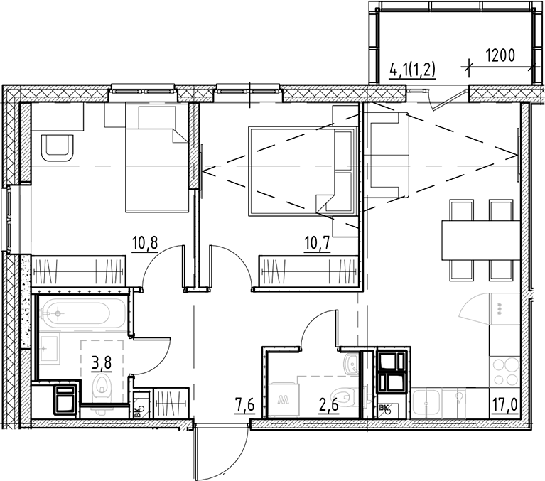 Планировка — Янила Форест, 3-комн., 53 м²