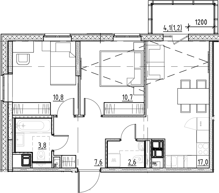 Планировка — Янила Форест, 3-комн., 53 м²