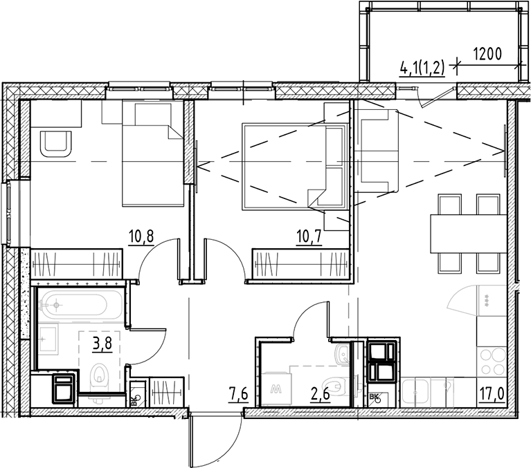 Планировка — Янила Форест, 3-комн., 53 м²