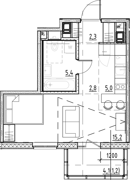 Планировка — Янила Форест, Студия, 31 м²