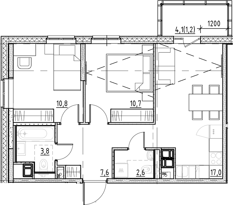 Планировка — Янила Форест, 3-комн., 53 м²
