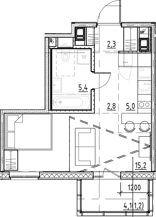 Планировка — Янила Форест, Студия, 31 м²