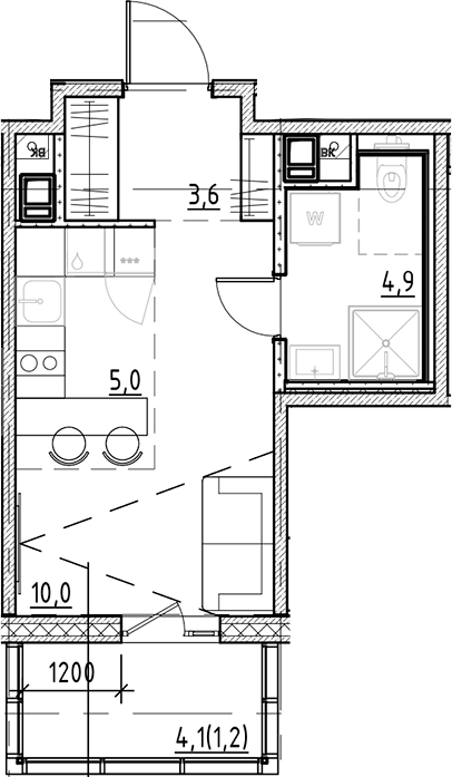 Планировка — Янила Форест, Студия, 24 м²