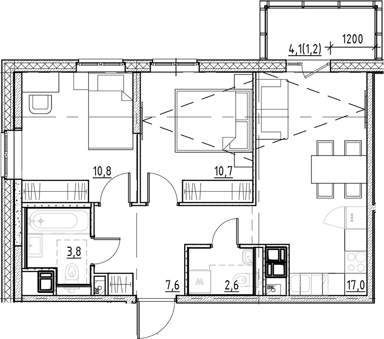 Планировка — Янила Форест, 3-комн., 53 м²