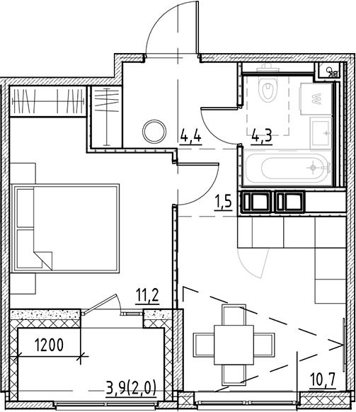Планировка — Янила Форест, 1-комн., 32 м²