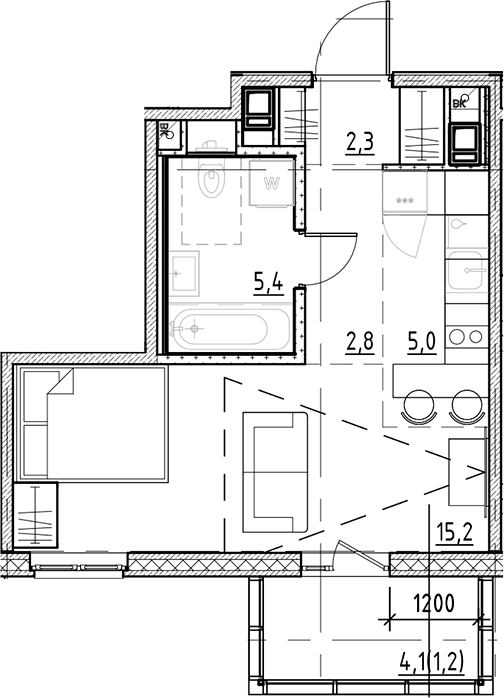 Планировка — Янила Форест, Студия, 31 м²