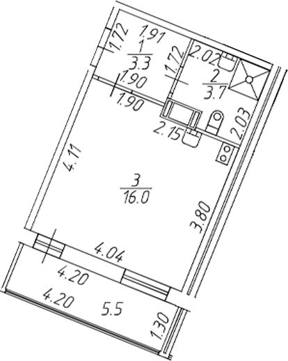 Планировка — Полис ЛАВрики, Студия, 23 м²