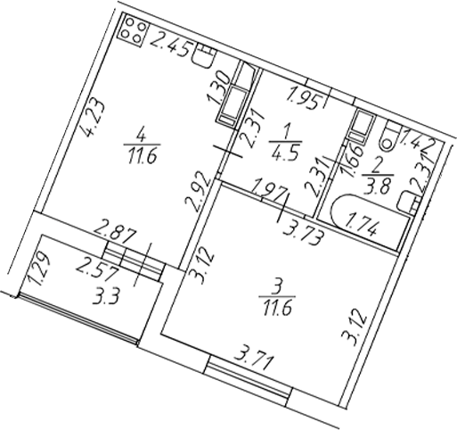 Планировка — Полис ЛАВрики, 2-комн., 32 м²