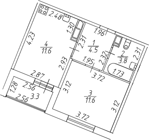 Планировка — Полис ЛАВрики, 2-комн., 32 м²