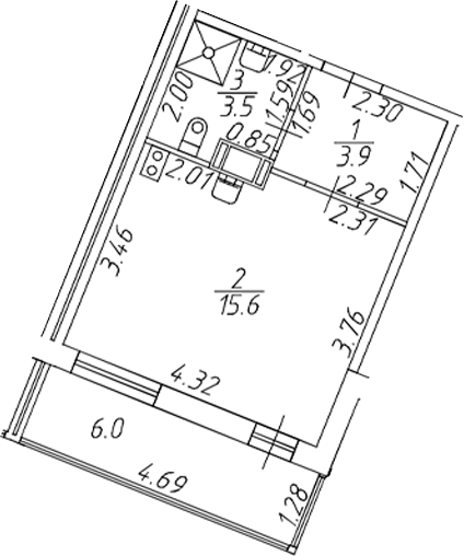 Планировка — Полис ЛАВрики, Студия, 23 м²