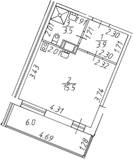 Планировка — Полис ЛАВрики, Студия, 23 м²