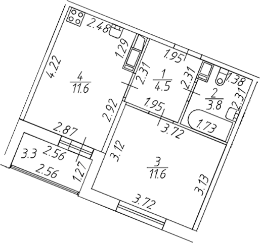 Планировка — Полис ЛАВрики, 2-комн., 32 м²