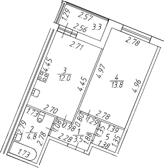 Планировка — Полис ЛАВрики, 1-комн., 36 м²