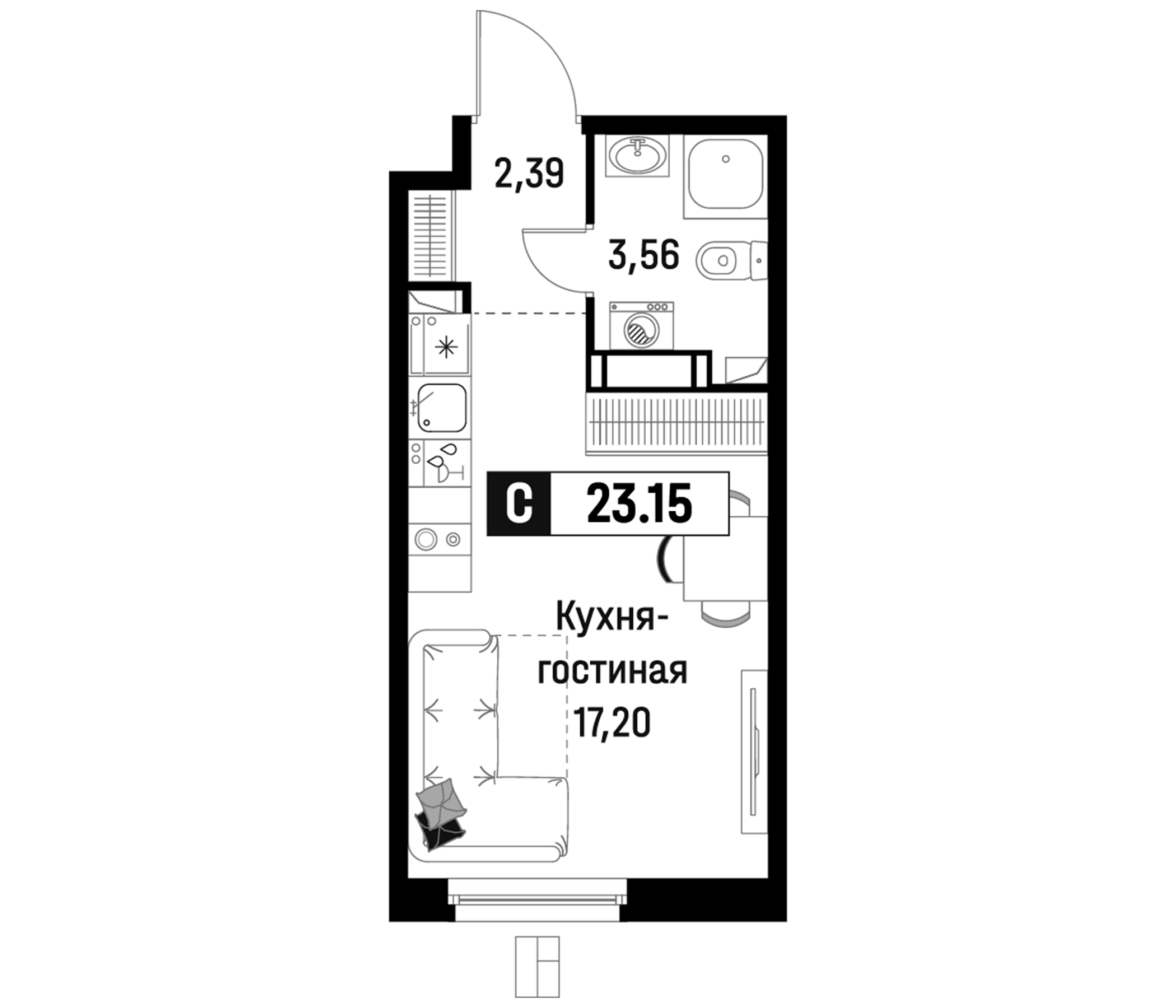 Планировка — Максималист, Студия, 23 м²