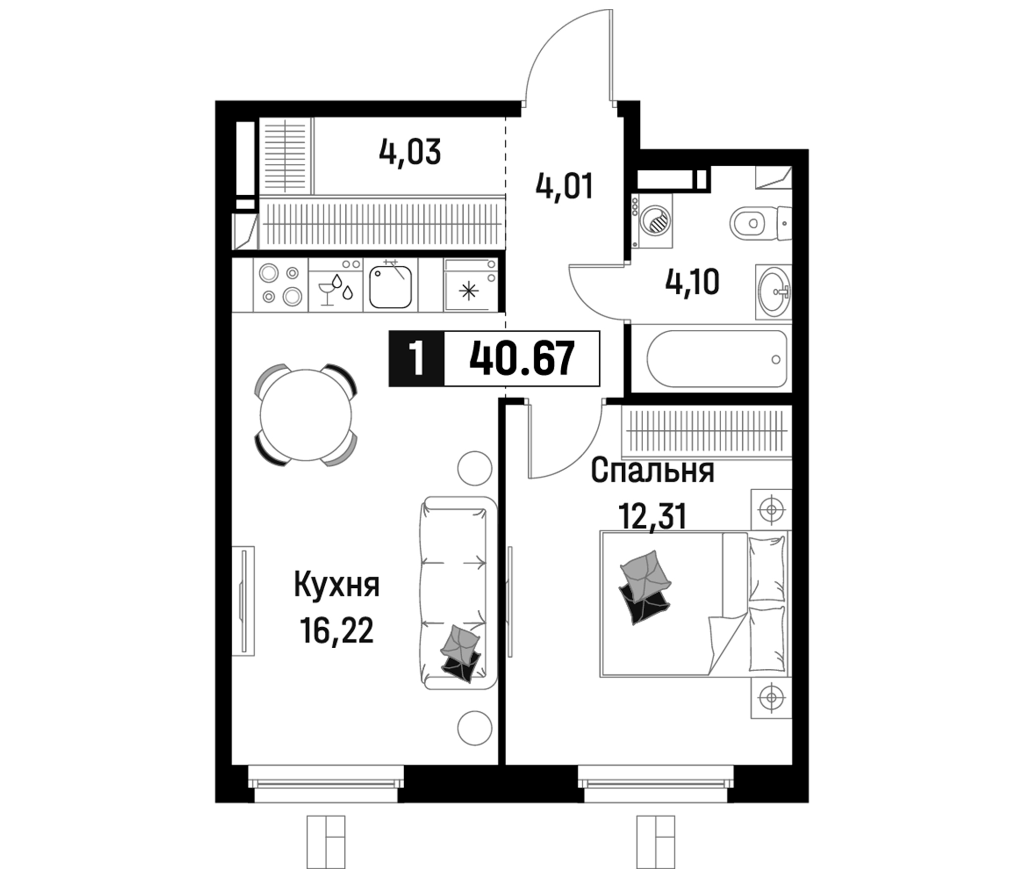 Планировка — Максималист, 2-комн., 41 м²