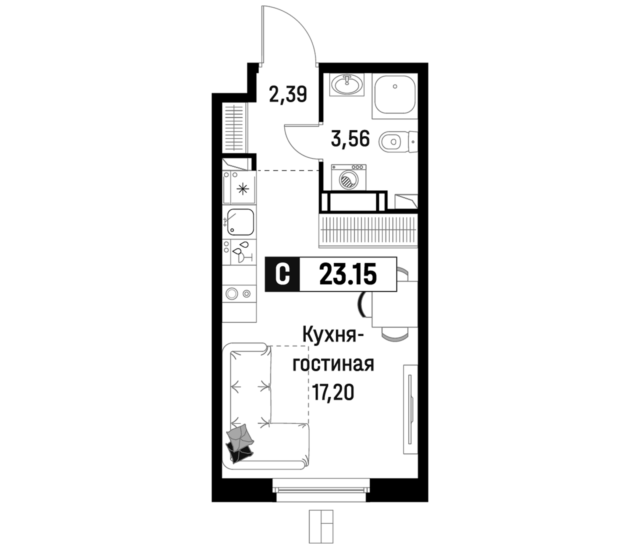 Планировка — Максималист, Студия, 23 м²