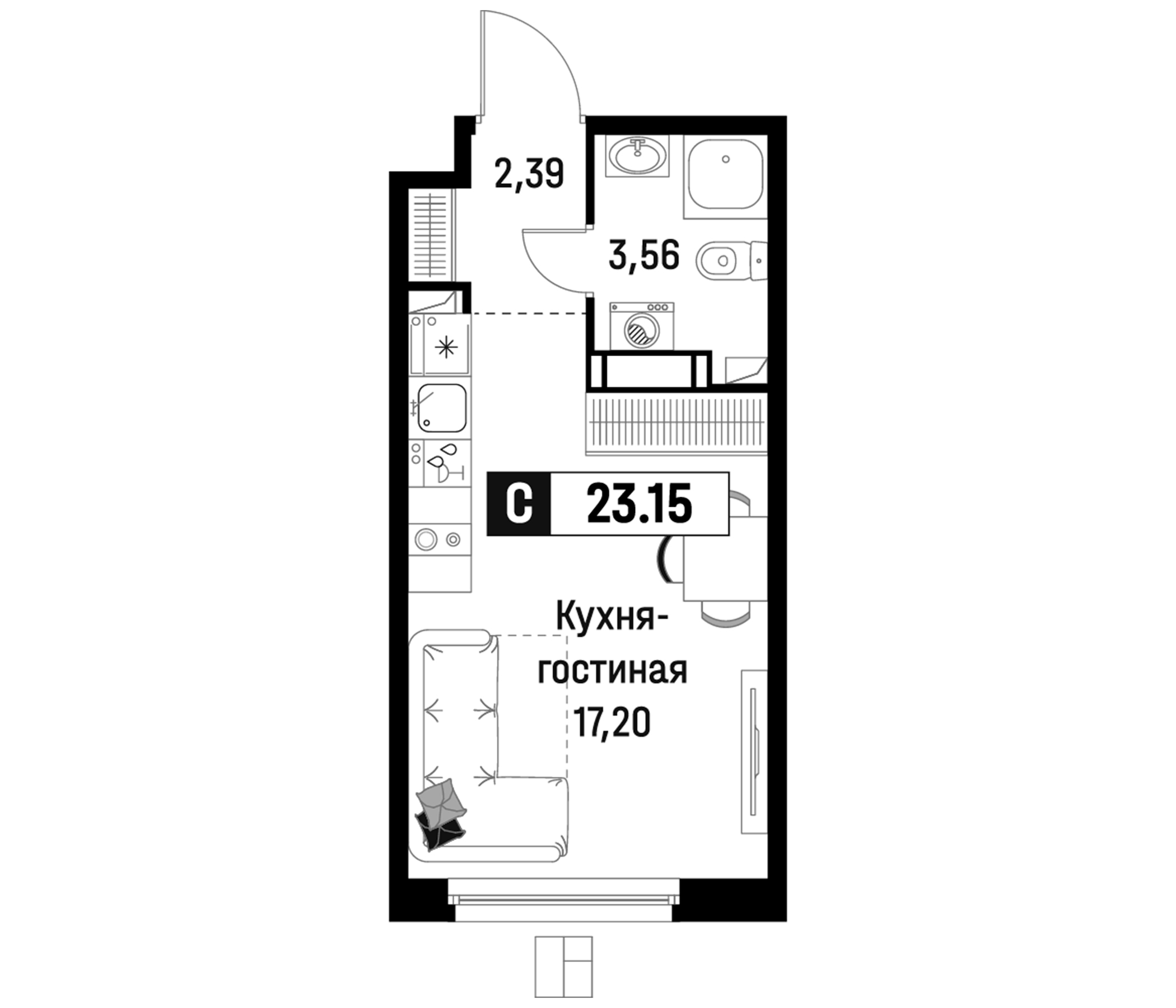 Планировка — Максималист, Студия, 23 м²