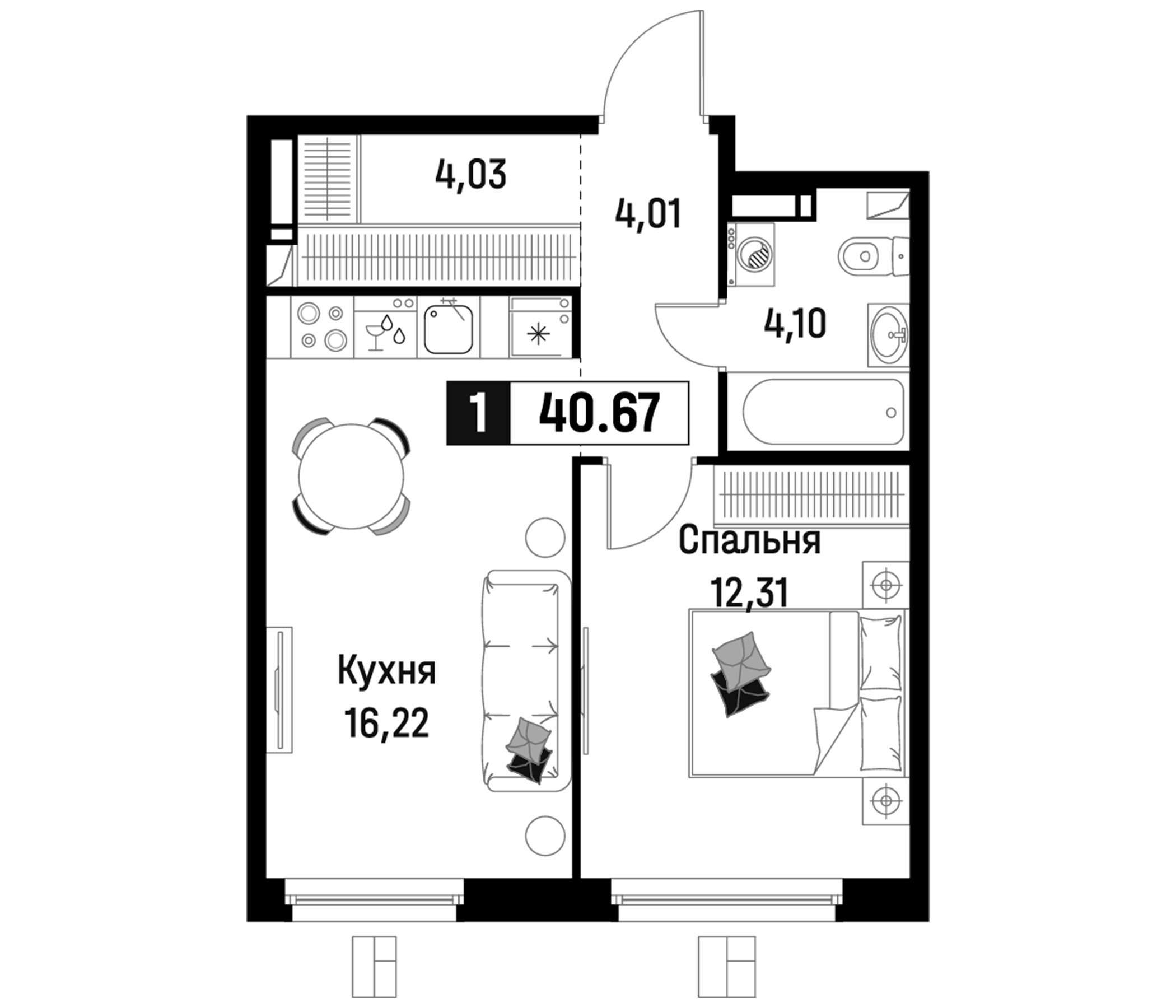 Планировка — Максималист, 2-комн., 41 м²
