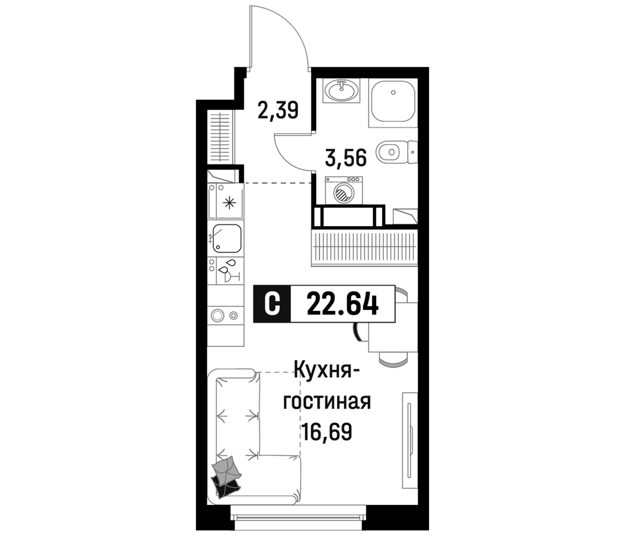 Планировка — Максималист, Студия, 23 м²