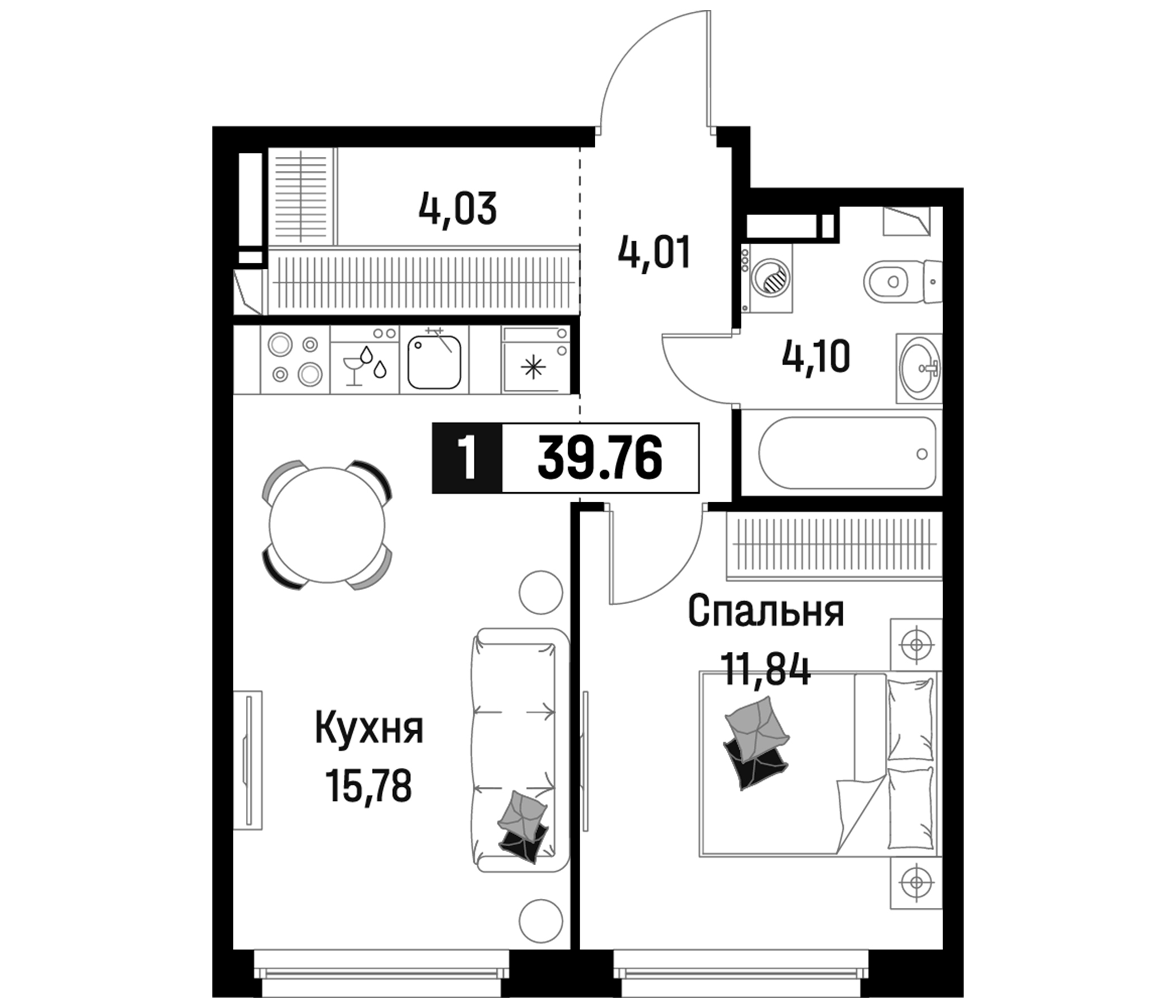 Планировка — Максималист, 2-комн., 40 м²