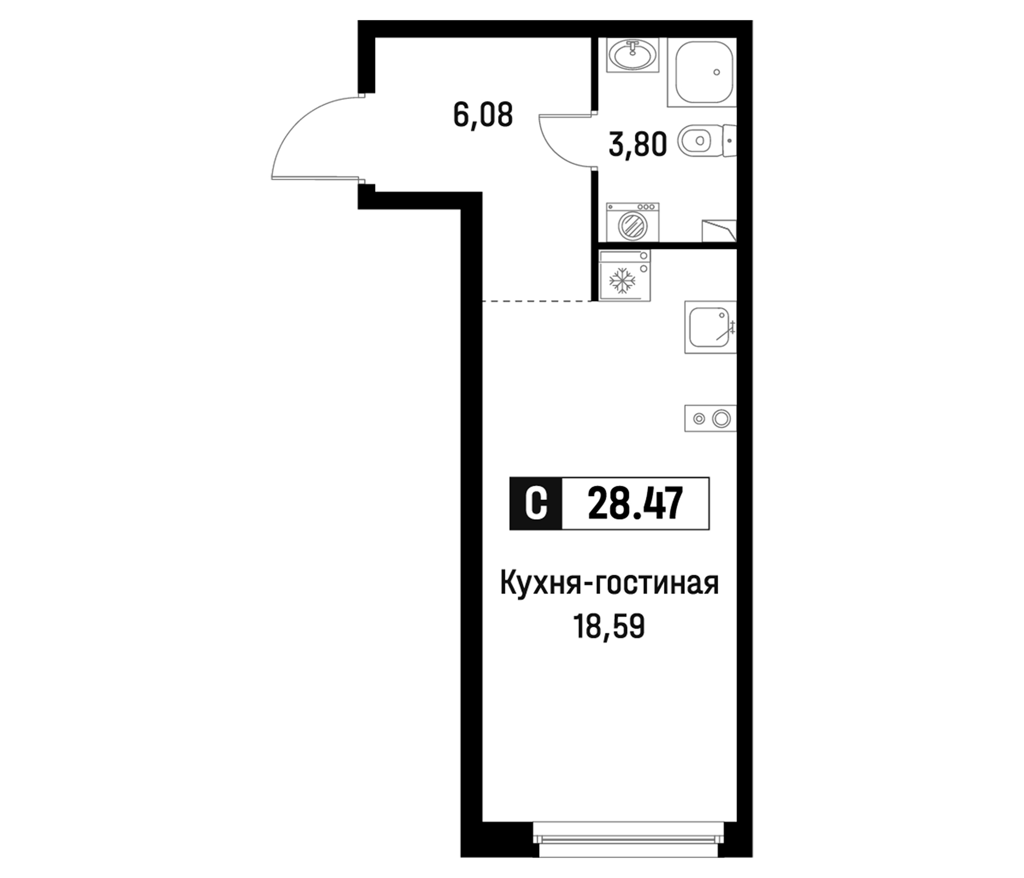 Планировка — Максималист, Студия, 28 м²