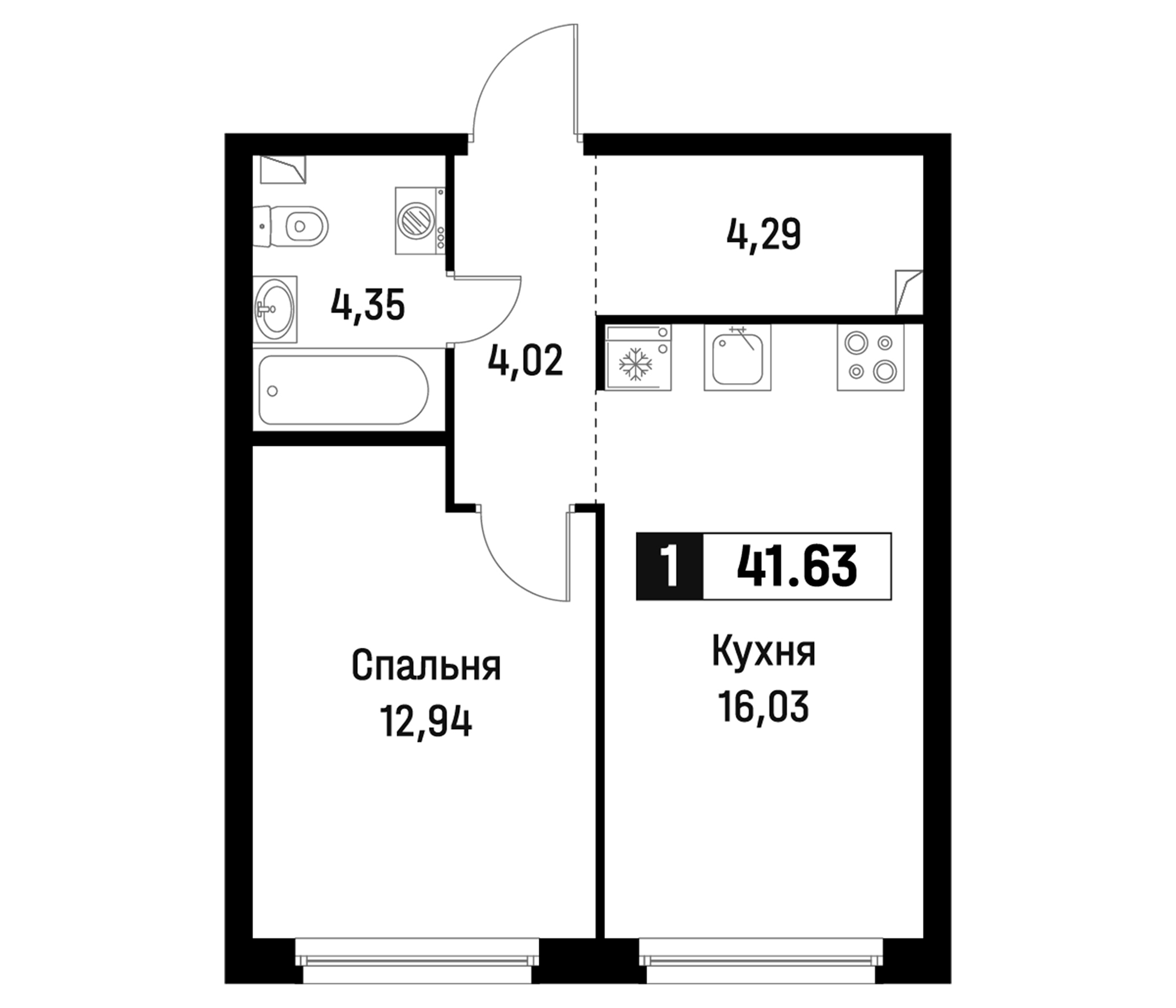 Планировка — Максималист, 2-комн., 42 м²