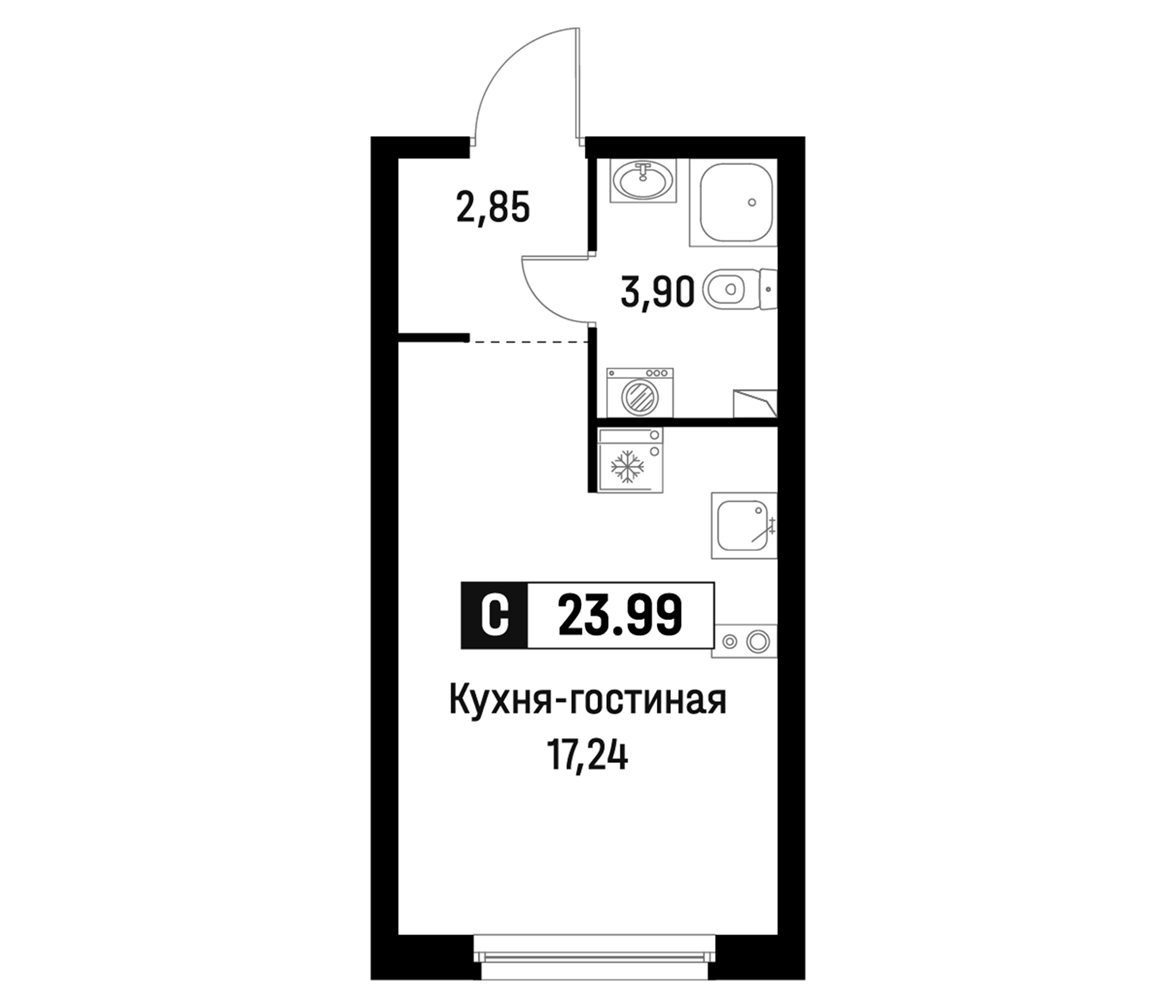 Планировка — Максималист, Студия, 24 м²