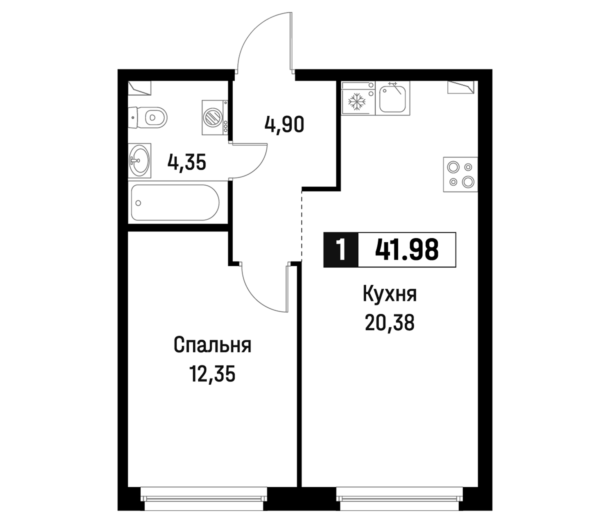 Планировка — Максималист, 2-комн., 42 м²