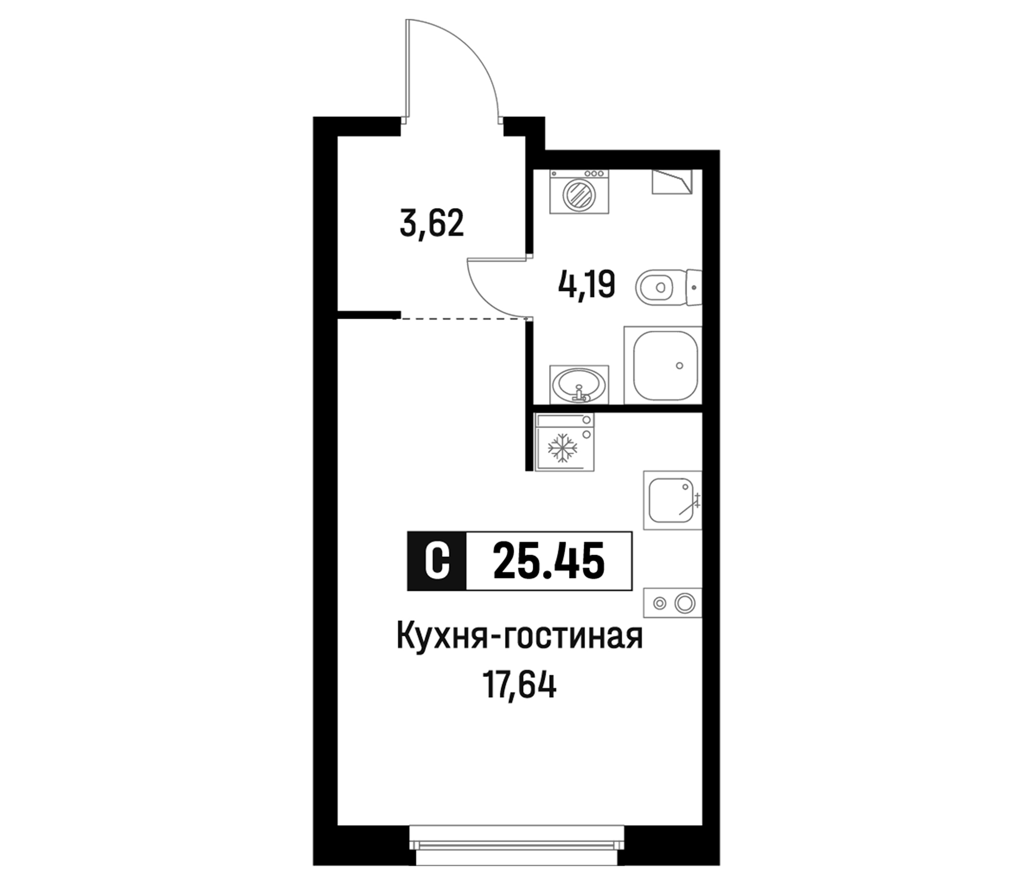 Планировка — Максималист, Студия, 25 м²