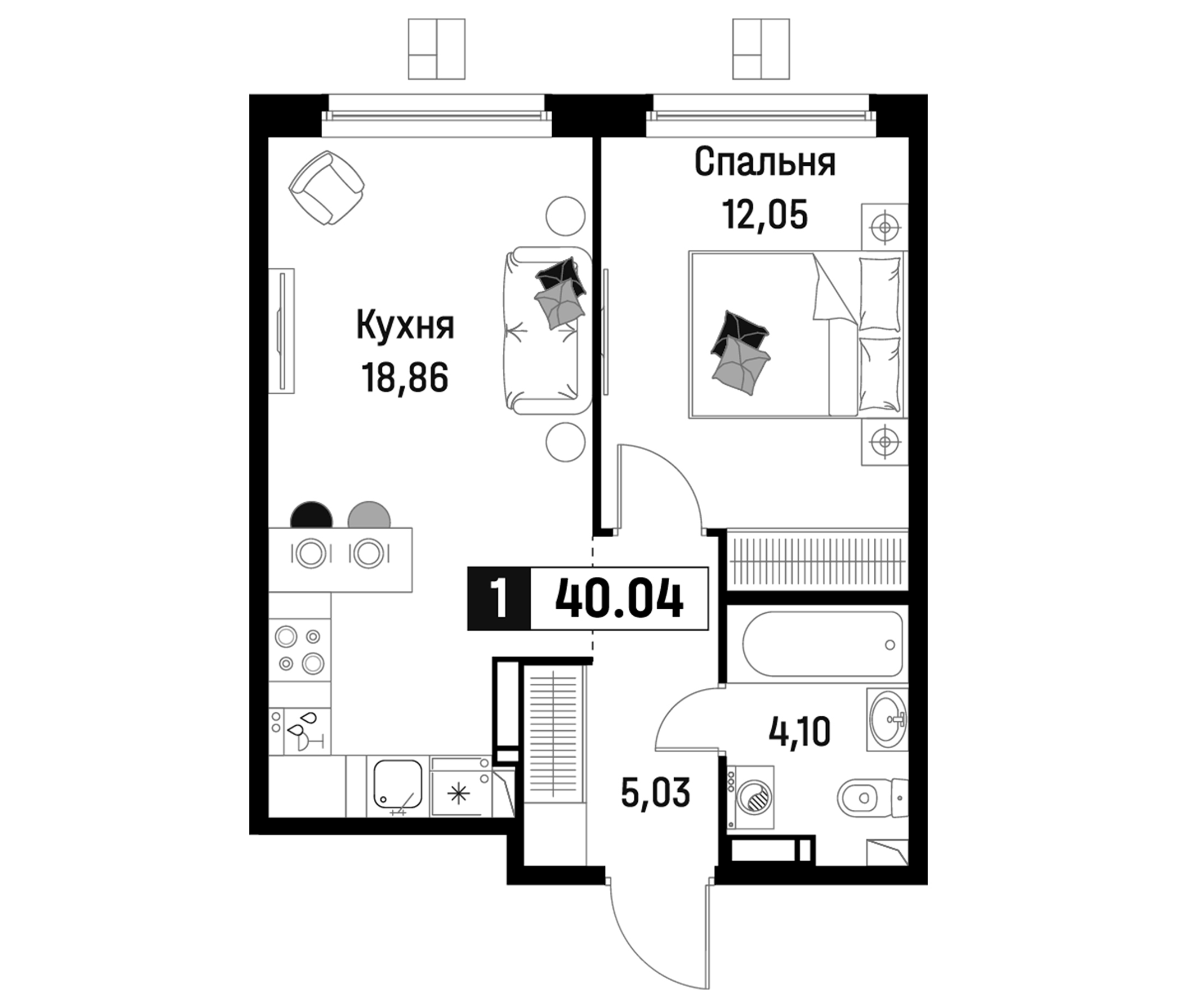 Планировка — Максималист, 2-комн., 40 м²