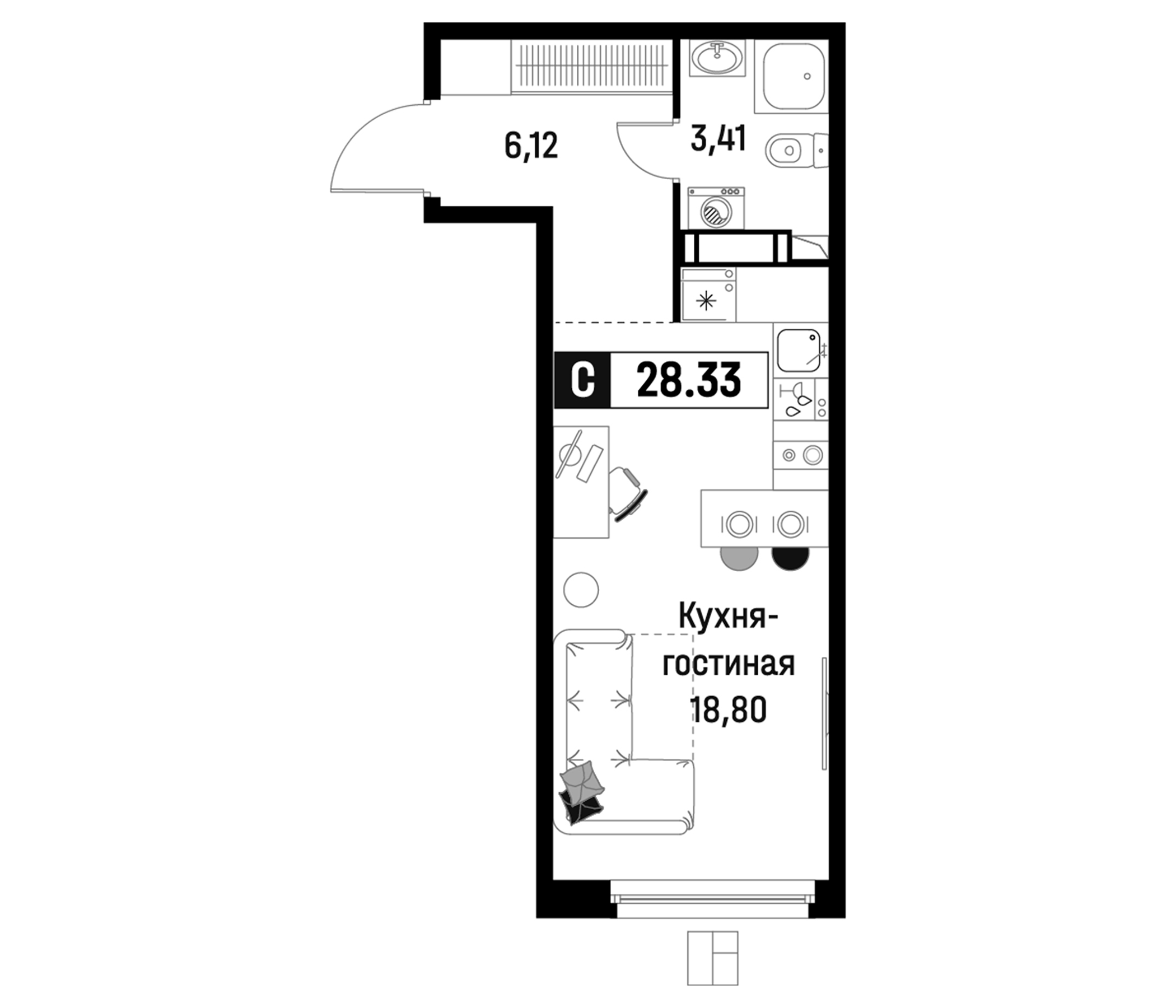 Планировка — Максималист, Студия, 28 м²