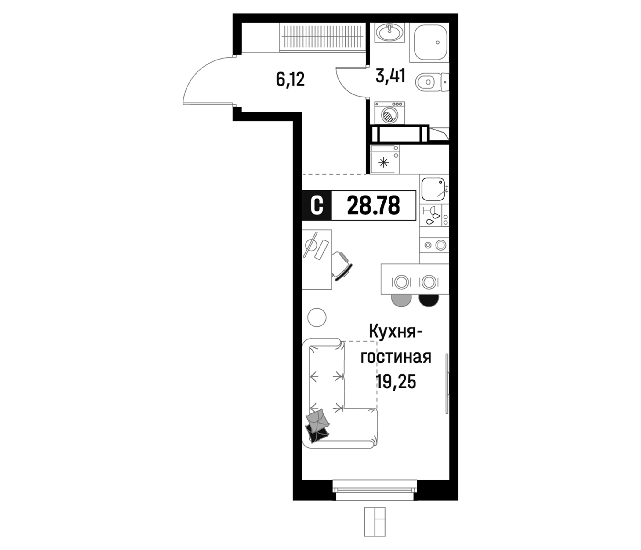 Планировка — Максималист, Студия, 29 м²