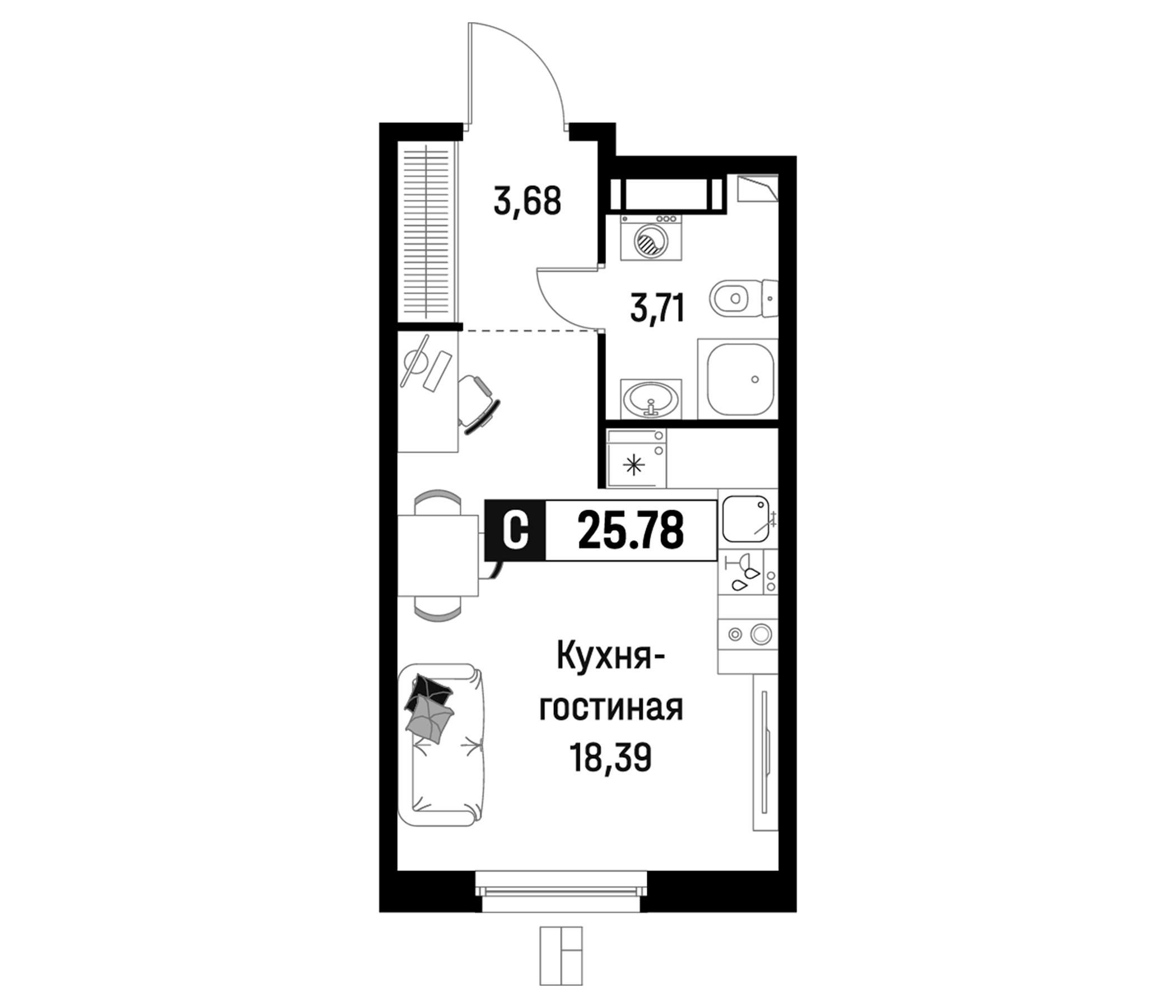 Планировка — Максималист, Студия, 26 м²