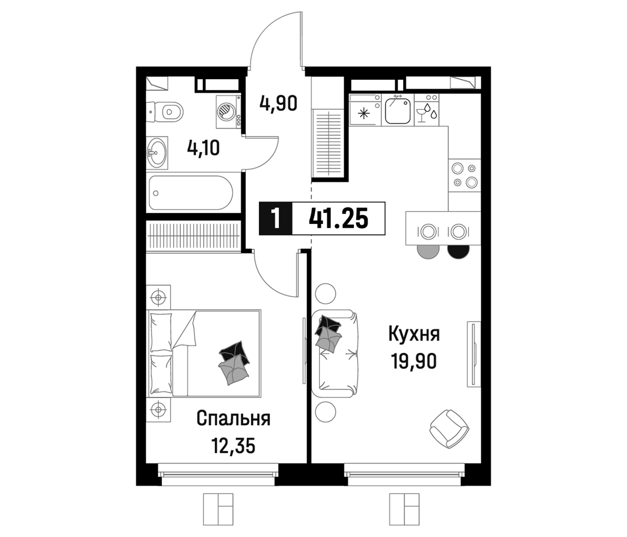 Планировка — Максималист, 2-комн., 41 м²
