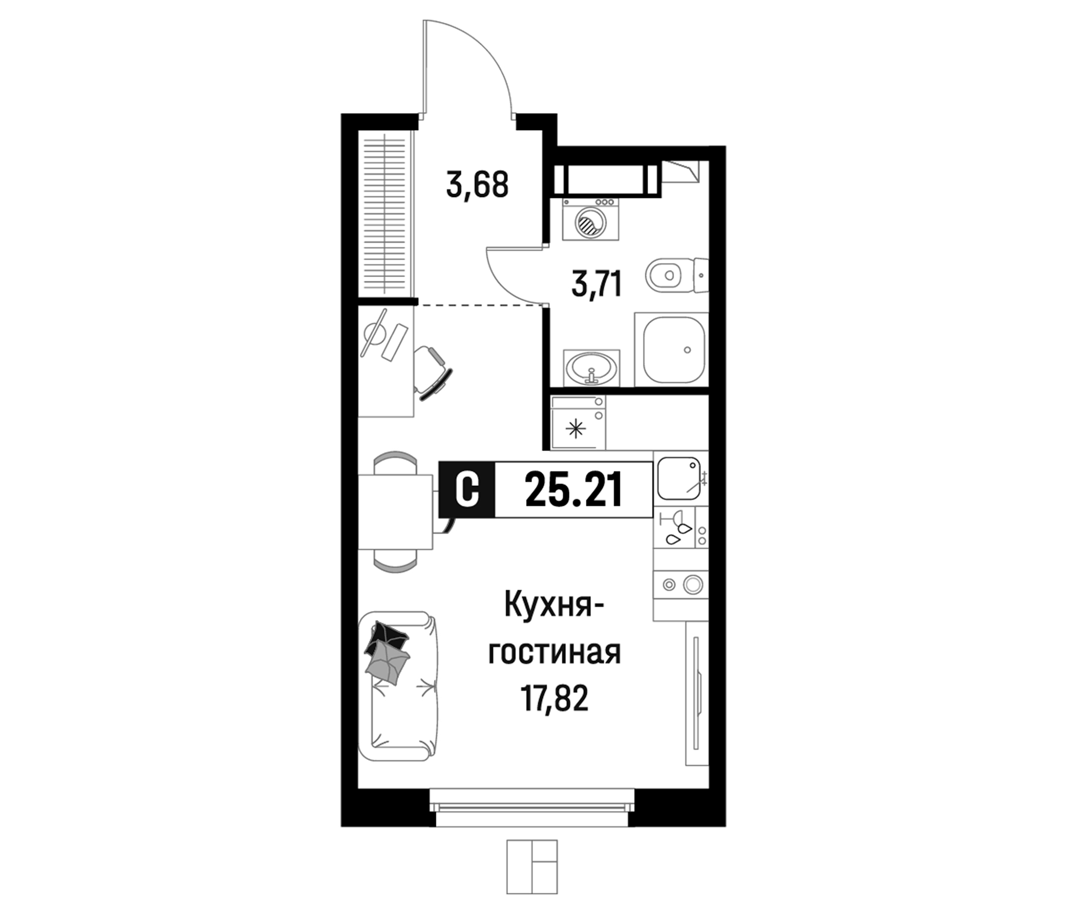 Планировка — Максималист, Студия, 25 м²