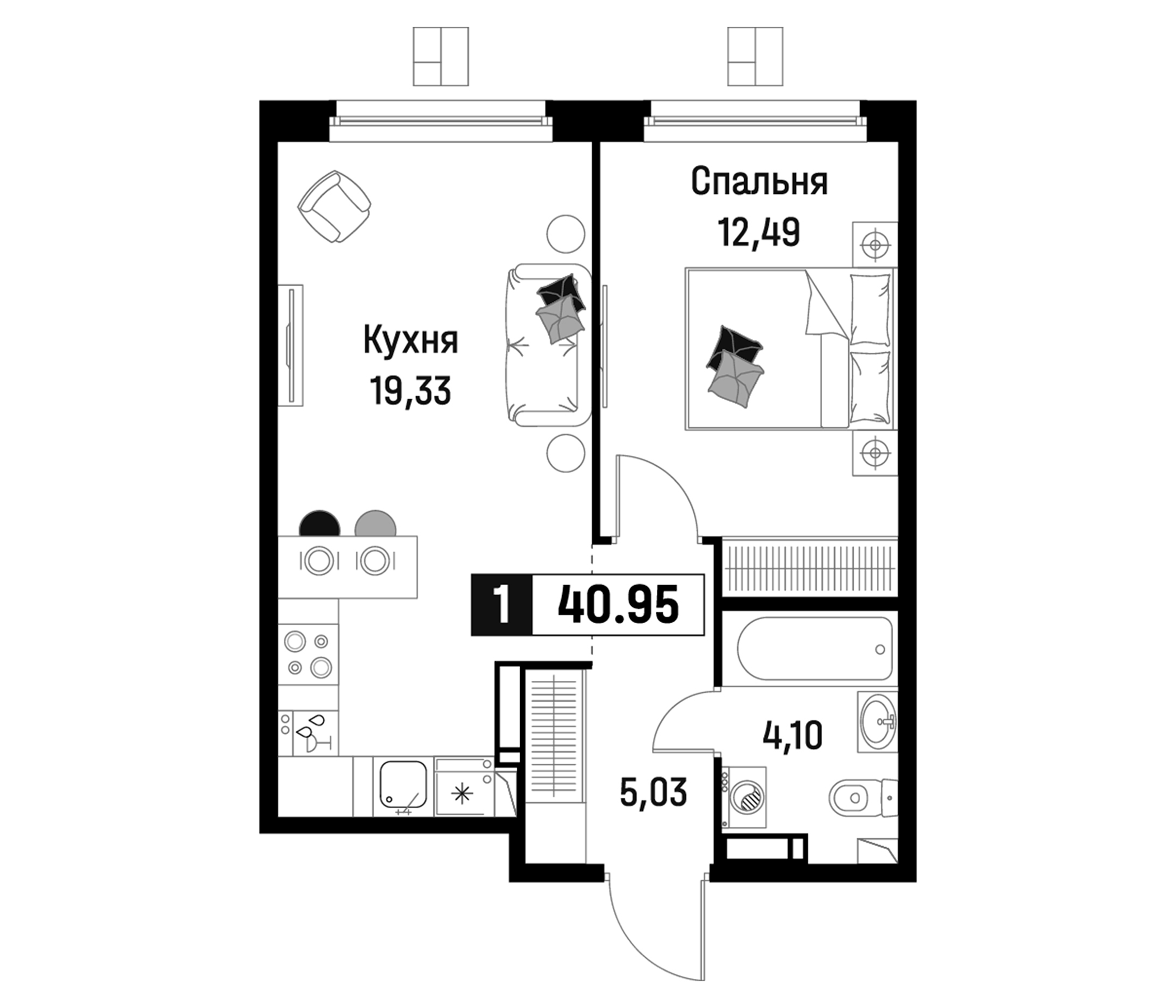Планировка — Максималист, 2-комн., 41 м²