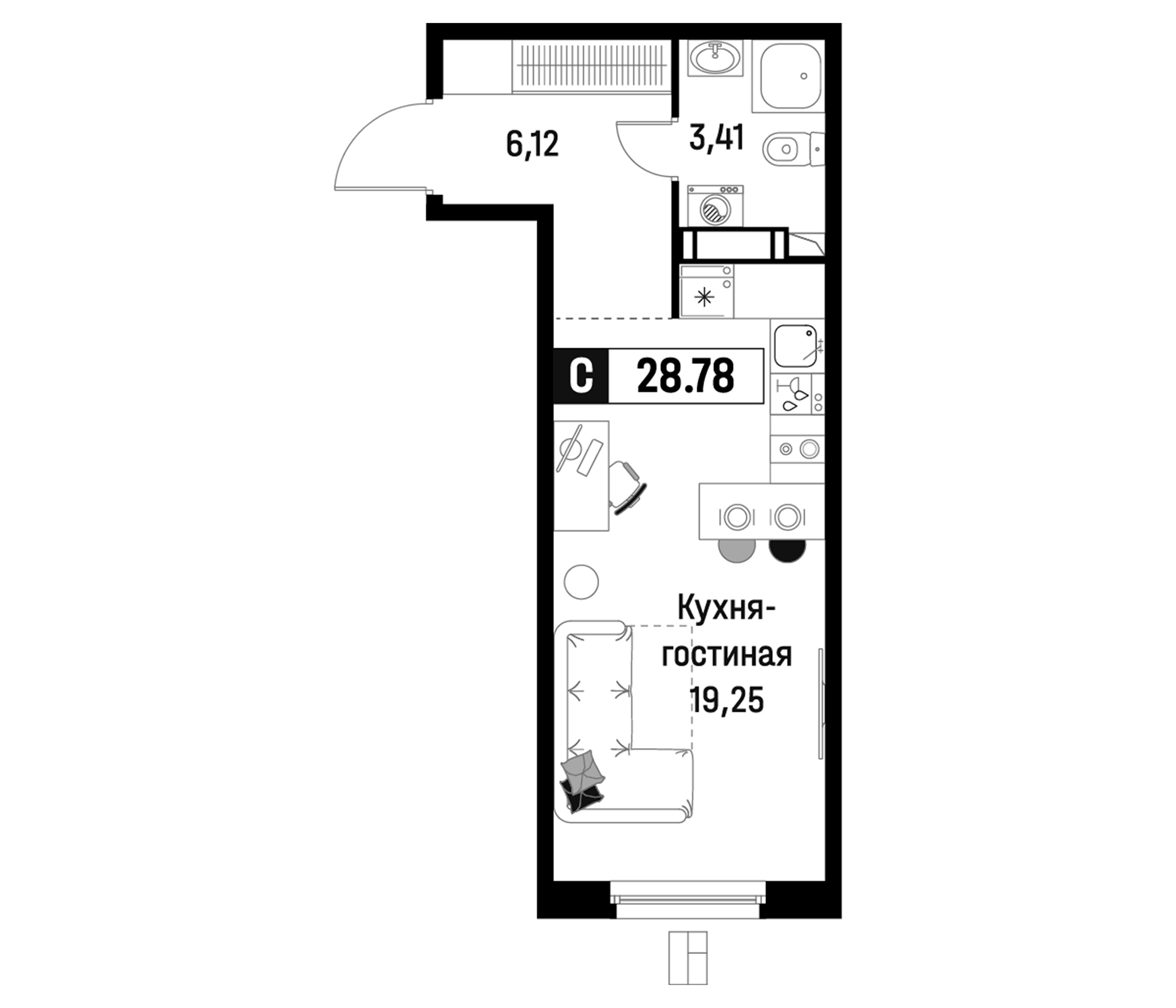 Планировка — Максималист, Студия, 29 м²